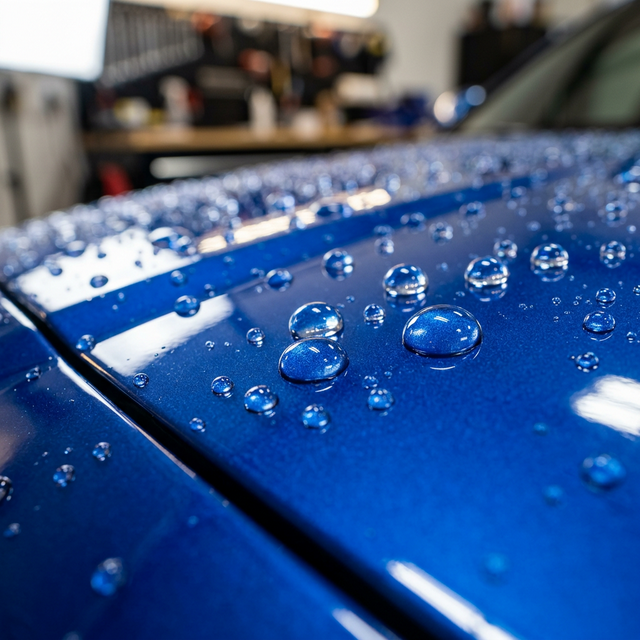 Hydrophobic water beading ceramic coating Calgary - protective surface water droplet demonstration